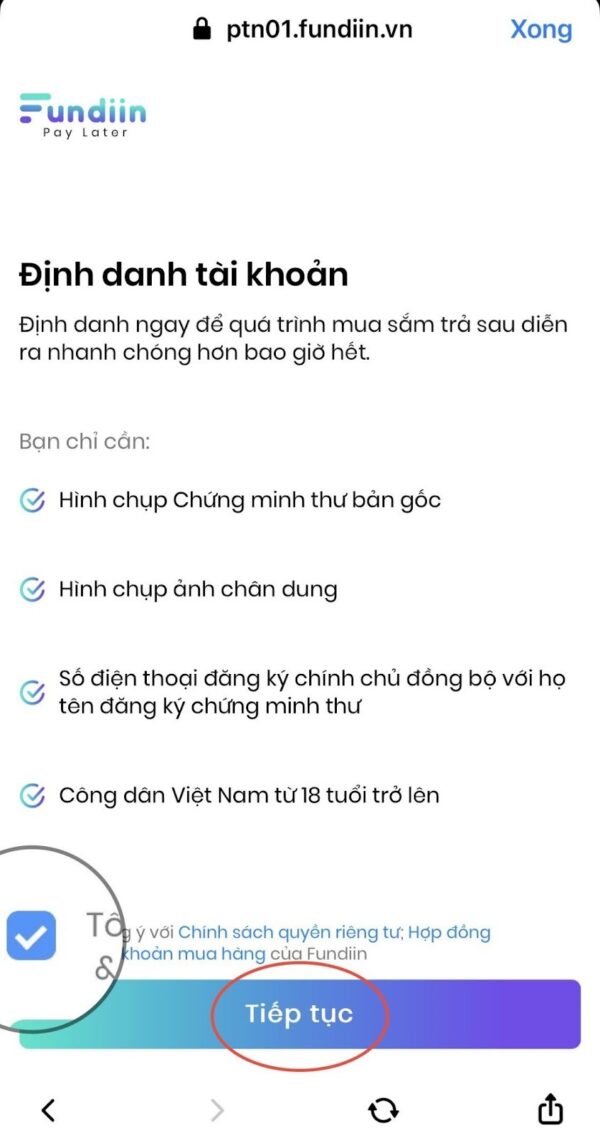 Bước 4 - Chọn "Tôi đồng ý" và nhấn tiếp tục