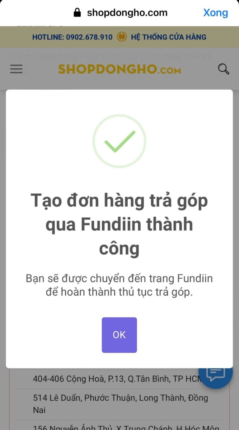 Bước 2 - Hướng dẫn mua trả góp không lãi thông qua Fundiin tại SHOPDONGHO.com
