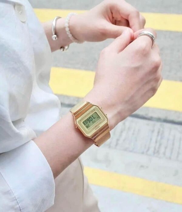 Hình ảnh đồng hồ Unisex (Nam/Nữ) Casio A700WMG-9ADF Pin (Quartz) - Vuông - Dây Inox (Thép Không Gỉ) chính hãng