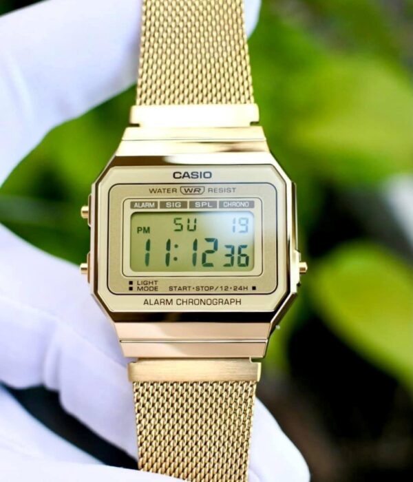 Hình ảnh đồng hồ Unisex (Nam/Nữ) Casio A700WMG-9ADF Pin (Quartz) - Vuông - Dây Inox (Thép Không Gỉ) chính hãng