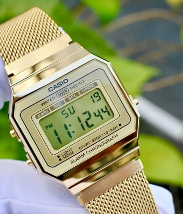 Hình ảnh đồng hồ Unisex (Nam/Nữ) Casio A700WMG-9ADF Pin (Quartz) - Vuông - Dây Inox (Thép Không Gỉ) chính hãng