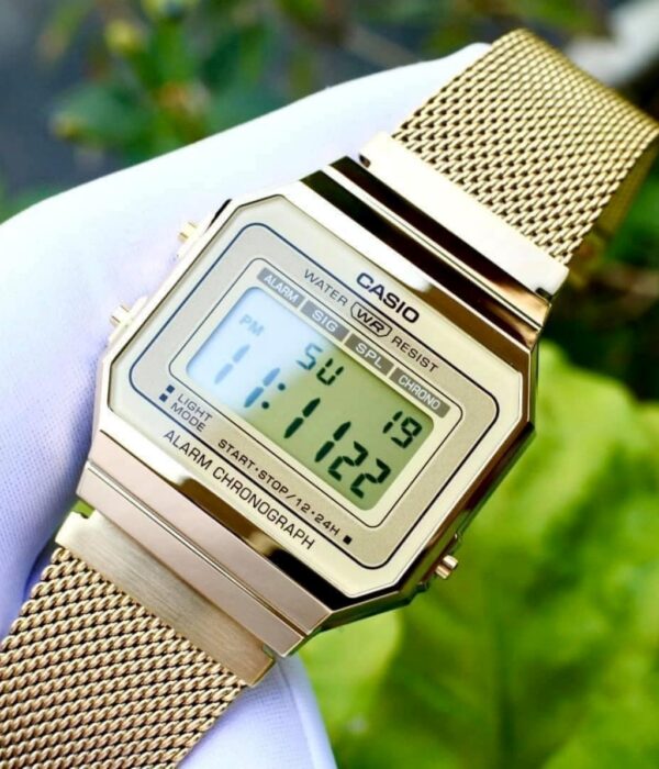 Hình ảnh đồng hồ Unisex (Nam/Nữ) Casio A700WMG-9ADF Pin (Quartz) - Vuông - Dây Inox (Thép Không Gỉ) chính hãng