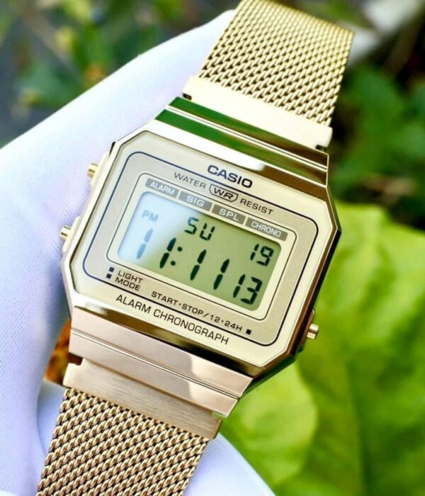 Hình ảnh đồng hồ Unisex (Nam/Nữ) Casio A700WMG-9ADF Pin (Quartz) - Vuông - Dây Inox (Thép Không Gỉ) chính hãng