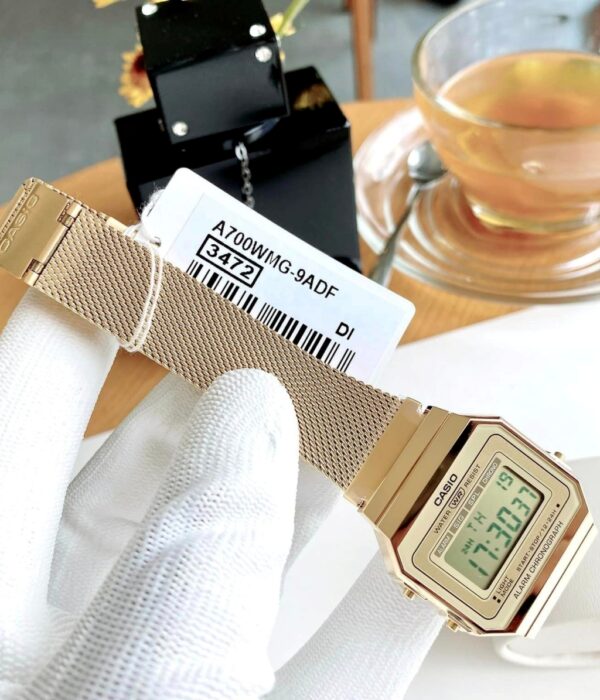 Hình ảnh đồng hồ Unisex (Nam/Nữ) Casio A700WMG-9ADF Pin (Quartz) - Vuông - Dây Inox (Thép Không Gỉ) chính hãng