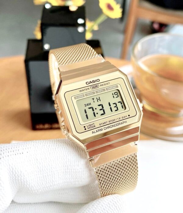 Hình ảnh đồng hồ Unisex (Nam/Nữ) Casio A700WMG-9ADF Pin (Quartz) - Vuông - Dây Inox (Thép Không Gỉ) chính hãng