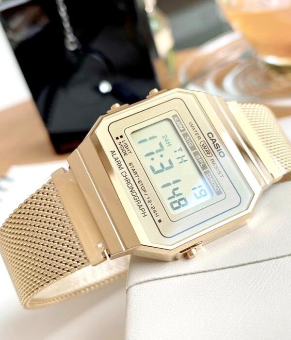 Hình ảnh đồng hồ Unisex (Nam/Nữ) Casio A700WMG-9ADF Pin (Quartz) - Vuông - Dây Inox (Thép Không Gỉ) chính hãng