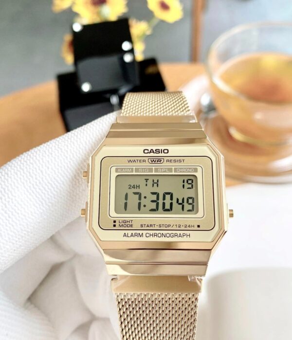 Hình ảnh đồng hồ Unisex (Nam/Nữ) Casio A700WMG-9ADF Pin (Quartz) - Vuông - Dây Inox (Thép Không Gỉ) chính hãng
