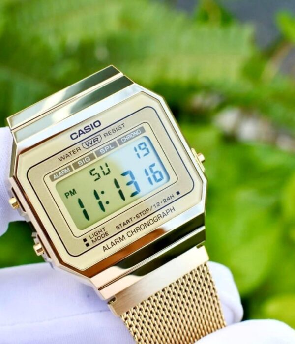 Hình ảnh đồng hồ Unisex (Nam/Nữ) Casio A700WMG-9ADF Pin (Quartz) - Vuông - Dây Inox (Thép Không Gỉ) chính hãng