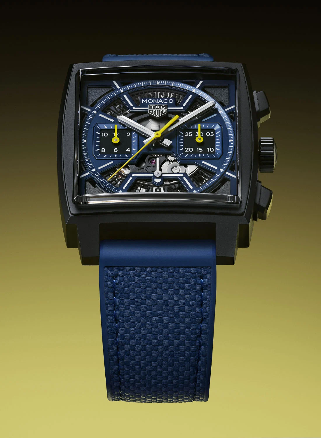 Giới Thiệu Đồng Hồ TAG Heuer Monaco Skeleton Bấm Giờ Xanh Đậm Mới 2