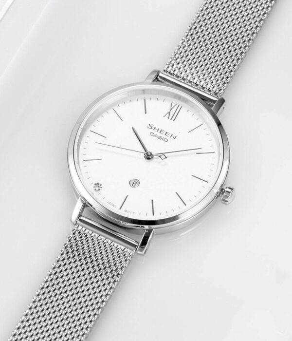 Đồng hồ Casio SHE-4539M-7AUDF Nữ máy Pin (Quartz) Dây Lưới mặt Tròn chính hãng