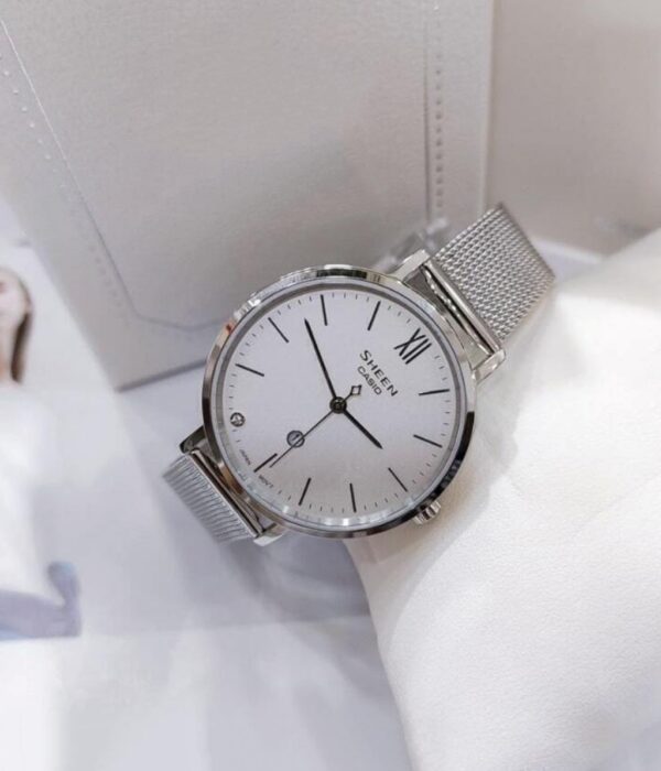 Đồng hồ Casio SHE-4539M-7AUDF Nữ máy Pin (Quartz) Dây Lưới mặt Tròn chính hãng