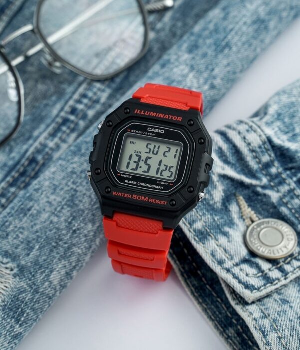 Đồng hồ Casio W-218H-4BVDF Nam máy Pin (Quartz) Dây Cao Su (Nhựa) mặt Vuông chính hãng