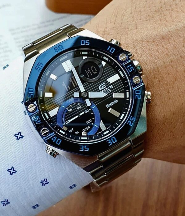 Đồng hồ Casio ECB-10DB-1BDF Nam máy Pin (Quartz) Dây Inox (Thép Không Gỉ) mặt Bát Giác chính hãng