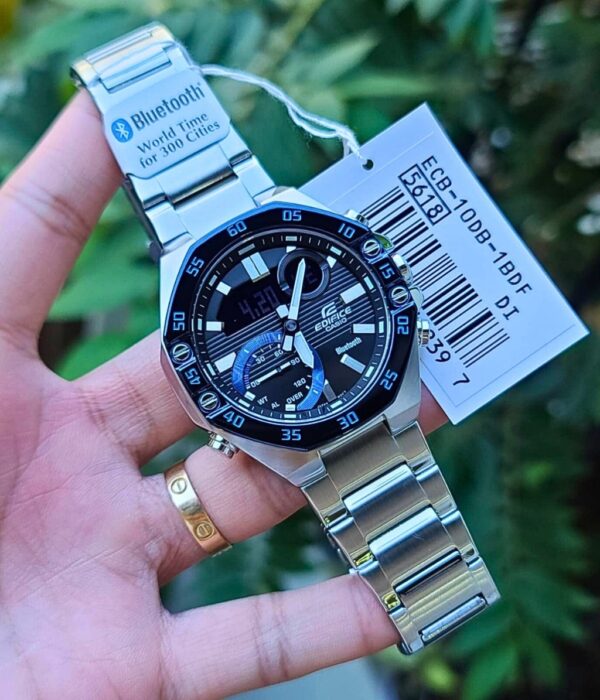 Đồng hồ Casio ECB-10DB-1BDF Nam máy Pin (Quartz) Dây Inox (Thép Không Gỉ) mặt Bát Giác chính hãng