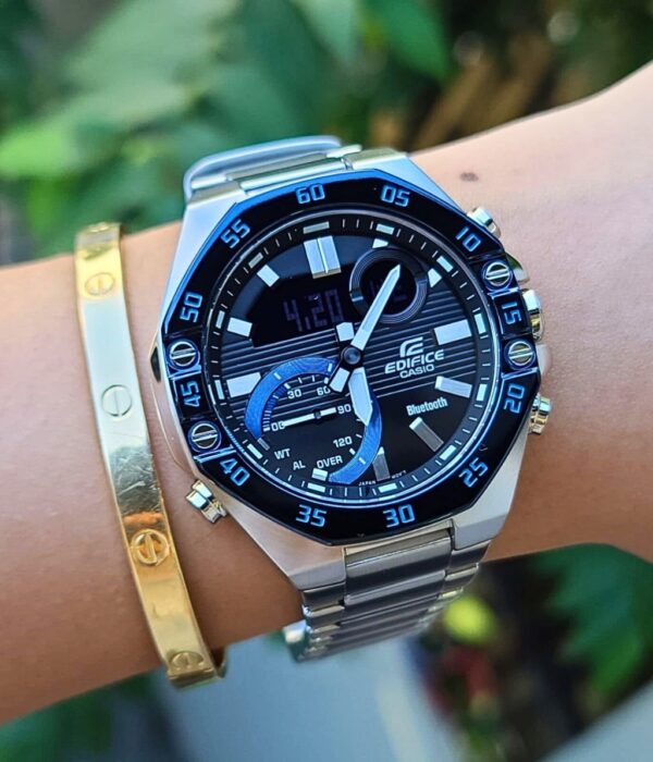 Đồng hồ Casio ECB-10DB-1BDF Nam máy Pin (Quartz) Dây Inox (Thép Không Gỉ) mặt Bát Giác chính hãng