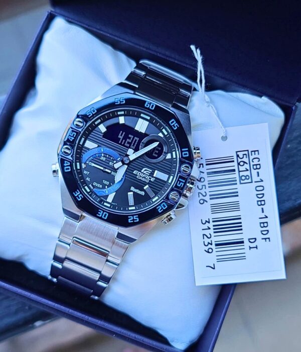 Đồng hồ Casio ECB-10DB-1BDF Nam máy Pin (Quartz) Dây Inox (Thép Không Gỉ) mặt Bát Giác chính hãng