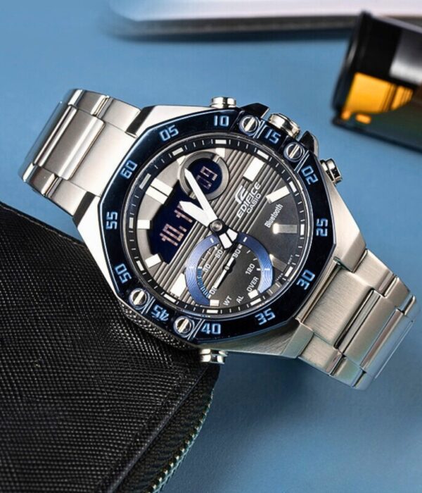 Đồng hồ Casio ECB-10DB-1BDF Nam máy Pin (Quartz) Dây Inox (Thép Không Gỉ) mặt Bát Giác chính hãng