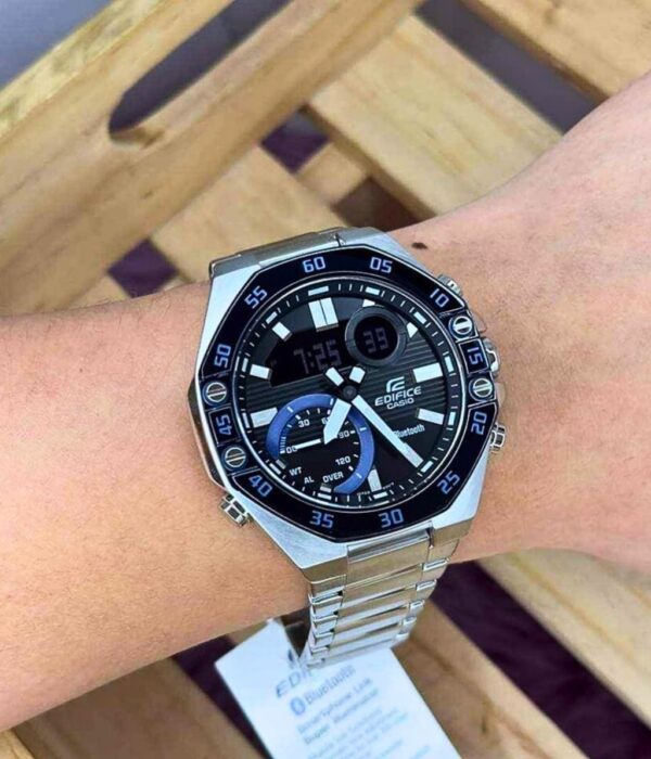 Đồng hồ Casio ECB-10DB-1BDF Nam máy Pin (Quartz) Dây Inox (Thép Không Gỉ) mặt Bát Giác chính hãng