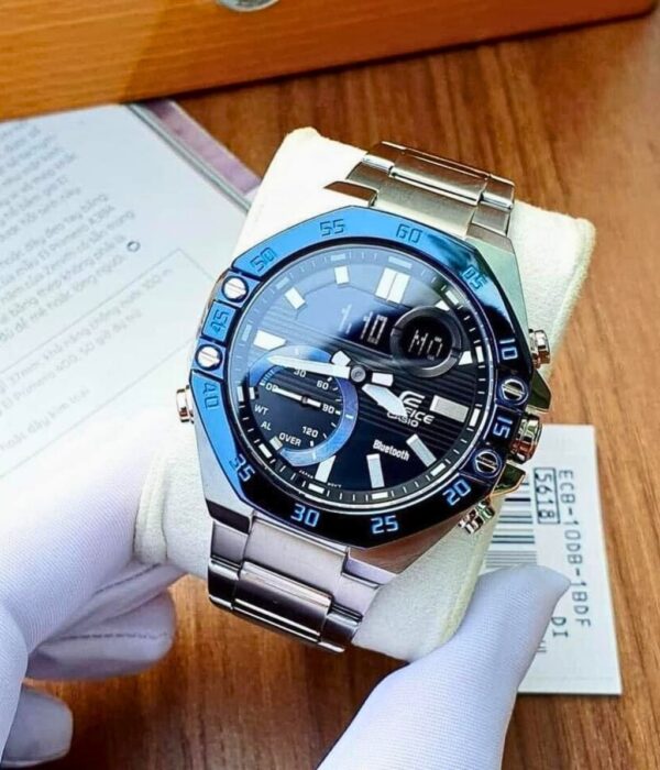 Đồng hồ Casio ECB-10DB-1BDF Nam máy Pin (Quartz) Dây Inox (Thép Không Gỉ) mặt Bát Giác chính hãng