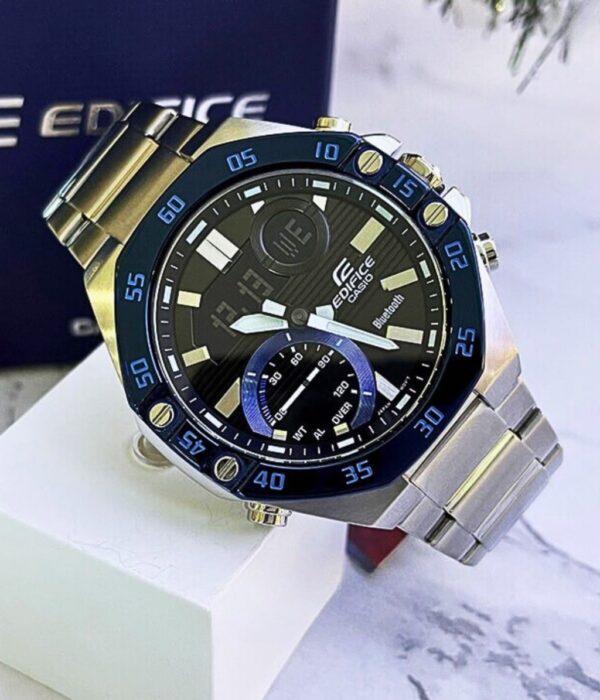 Đồng hồ Casio ECB-10DB-1BDF Nam máy Pin (Quartz) Dây Inox (Thép Không Gỉ) mặt Bát Giác chính hãng