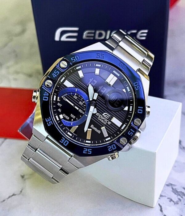 Đồng hồ Casio ECB-10DB-1BDF Nam máy Pin (Quartz) Dây Inox (Thép Không Gỉ) mặt Bát Giác chính hãng