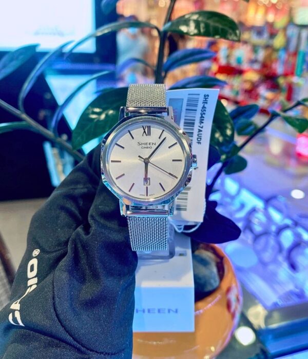Đồng hồ Casio SHE-4554M-7AUDF Nữ máy Pin (Quartz) Dây Lưới mặt Bát Giác chính hãng