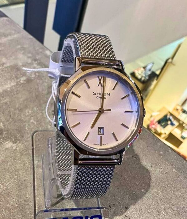 Đồng hồ Casio SHE-4554M-7AUDF Nữ máy Pin (Quartz) Dây Lưới mặt Bát Giác chính hãng