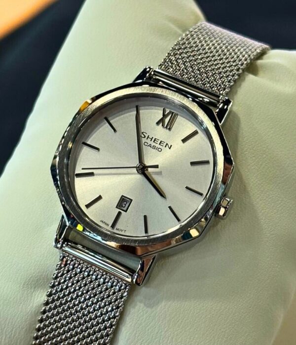 Đồng hồ Casio SHE-4554M-7AUDF Nữ máy Pin (Quartz) Dây Lưới mặt Bát Giác chính hãng