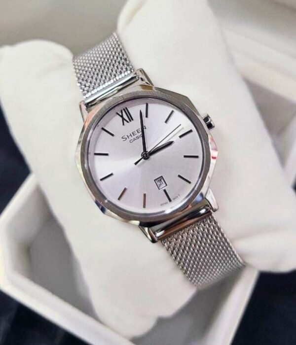 Đồng hồ Casio SHE-4554M-7AUDF Nữ máy Pin (Quartz) Dây Lưới mặt Bát Giác chính hãng