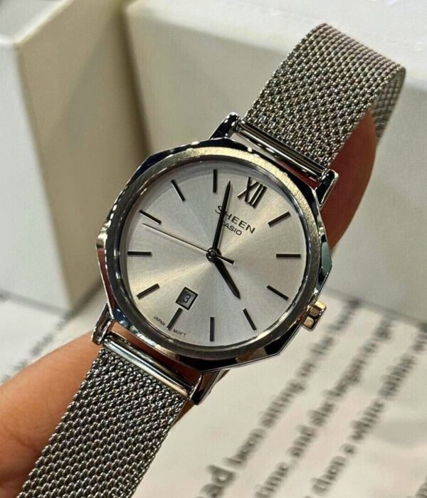 Đồng hồ Casio SHE-4554M-7AUDF Nữ máy Pin (Quartz) Dây Lưới mặt Bát Giác chính hãng