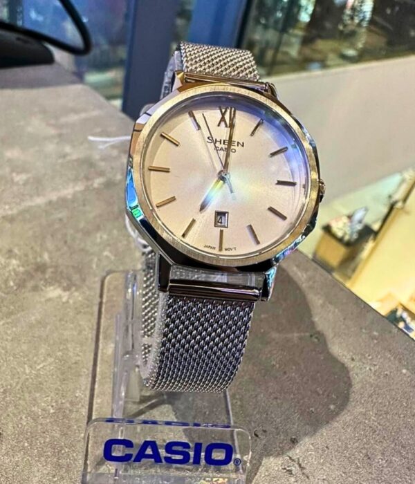 Đồng hồ Casio SHE-4554M-7AUDF Nữ máy Pin (Quartz) Dây Lưới mặt Bát Giác chính hãng