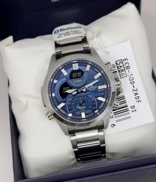 Đồng hồ Casio ECB-30D-2ADF Nam máy Pin (Quartz) Dây Inox (Thép Không Gỉ) mặt Tròn chính hãng