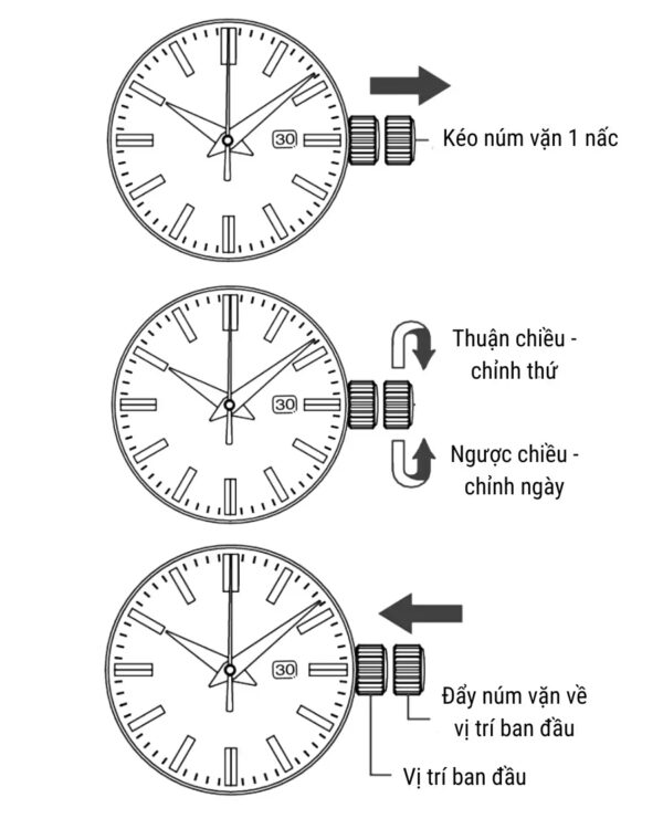 Cách chỉnh giờ đồng hồ Casio 1 nút 3 kim (có & không lịch) – Hướng dẫn chi tiết 3