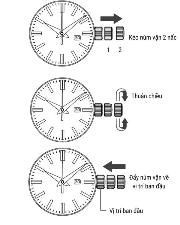 Cách chỉnh giờ đồng hồ Casio 1 nút 3 kim (có & không lịch) – Hướng dẫn chi tiết 2