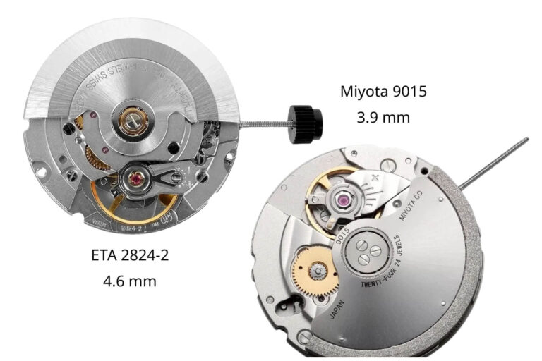 So sánh độ dày và thông số giữa máy Miyota 9015 và ETA 2824-2