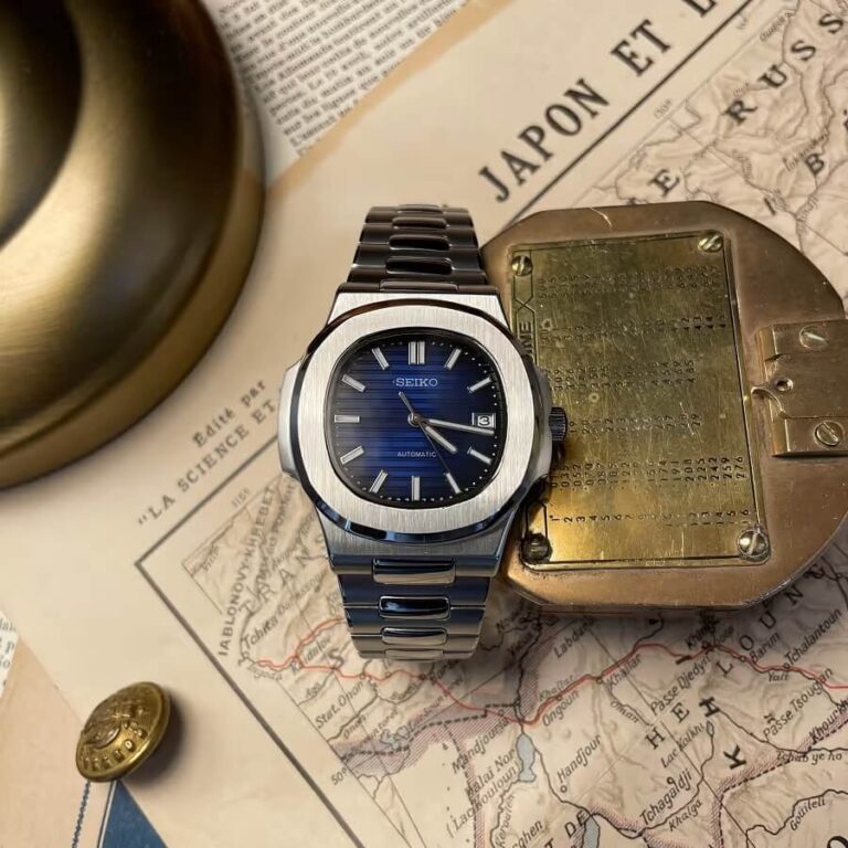 Cận cảnh thiết kế vỏ bát giác của đồng hồ Seiko Mod Nautilus