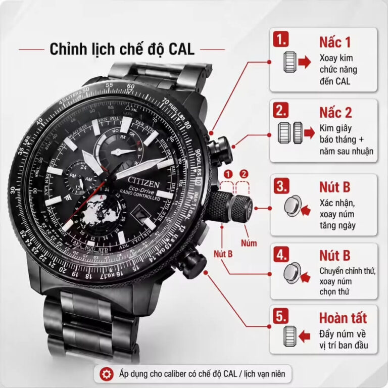 Hướng dẫn các bước chỉnh giờ đồng hồ Citizen Radio Controlled